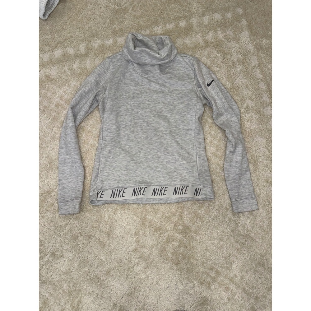 Nike Dri-FIT Womens Cowl Neck Sweatshirt Gray Logo Hem Pullover XS